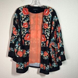 Jealous Tomato Black Floral Oversized‎ Open Front Kimono Cardigan Women's Small